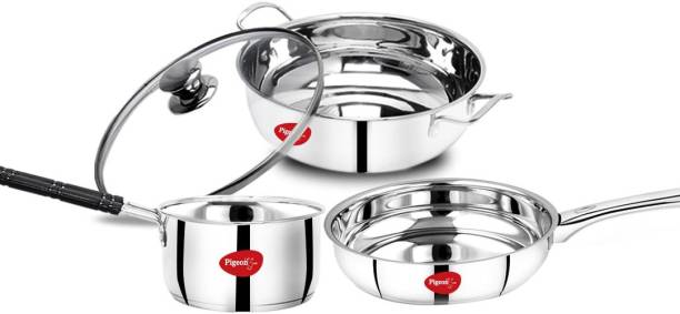 Pigeon Special Stainless Steel Gift Set with Kadai, Fry Pan and Saucepan Induction Bottom Cookware Set