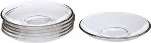 वेट्रियो Crystal Clear Glass Saucer Set of 6 for Serving Tea Coffee Snacks Crystal Clear Glass Saucer Without Cups for Home & Kitchen काँच