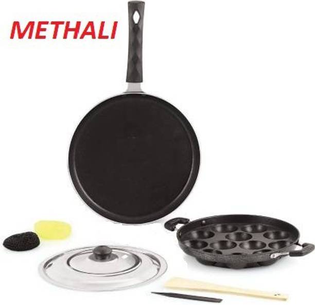 MITHALI Non-Stick 12 Cavity Appam Patra & Dosa Tawa 27Paniarakkal Set with Lid 2 L capacity 27cm, 23 ढक्कन के साथ