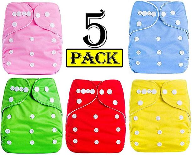 IRSHYAN KIDZGHAR All-in-One Bottom-Bumpers Washable Cloth Diaper Set of 5 Pieces-(Without Inside pad)-(Multi Colours)