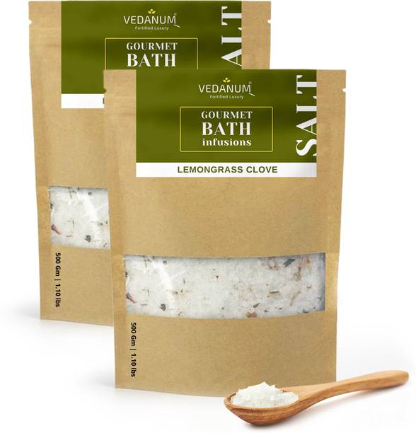 Vedanum Fortified Aromatic Epsom Bath Salt Infused with Lemongrass and Minerals for Skin Therapy, Foot Massage, Relaxing, Muscle Pain, Headache, and Stress Relief 1 KG Pack