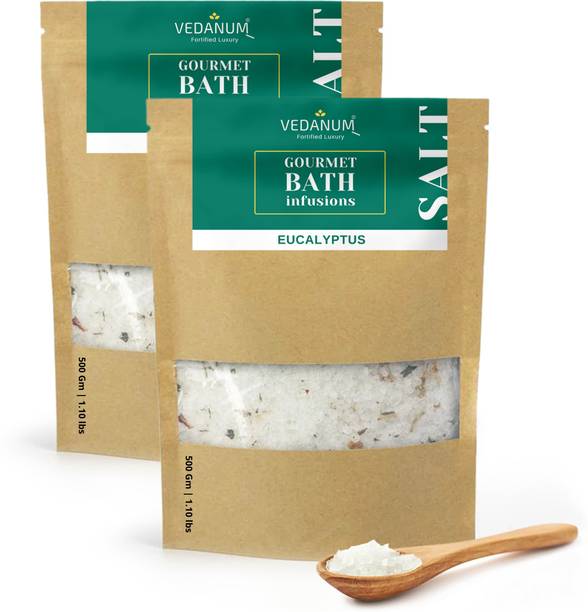 Vedanum Fortified Epsom Bath Salt Infused with Eucalyptus and Minerals for Aromatherapy, Skin Treatment, Muscle Relief, and Relaxing Body Massage 1 KG Pack