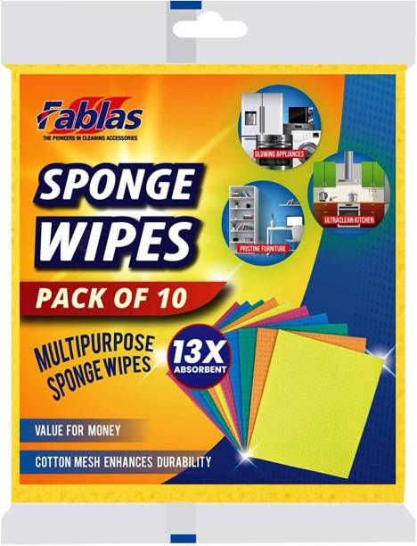 Fablas Cellulose Kitchen Sponge Wipe Large - Wip n shine Sponge/Mop Premium Pack of 10, Multicolour Sponge Wipe, Scrub Sponge, Scrub Pad