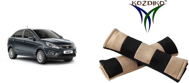 KOZDIKO Seat Belt Cushion Pillow Beige Black 2 pcs For Tata Zest Seat Belt Buckle