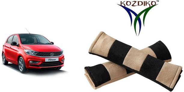 KOZDIKO Seat Belt Cushion Pillow Beige Black 2 pcs For Tata Tiago Seat Belt Buckle