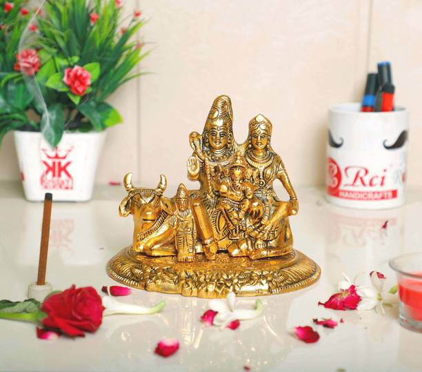 KridayKraft Statue of Shiva Family a unique and one of a Kind rare Handcrafted idol for Pooja Room Decorative Showpiece for Home, Office & Temple,Mahakal Murti for Exclusive Gifts of corporate gift,Showpiece Figurines,Religious idol,Gift Article... Decorative Showpiece  -  15 cm