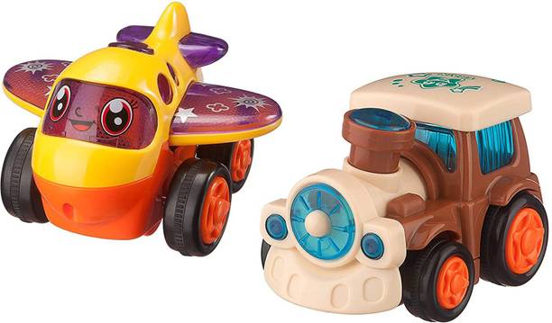 K A Enterprises Pack of 2 Friction Vehicle Toys for Toddlers, Boys, Girls, Baby Toys Birthday Gift for2, 3,4 Year old kids ( Push & Go Green-Mini Airoplane AND Press & Go Mini Train Toy) (set of 2 toys)