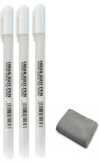 Definite Art 1 X Kneadable Eraser for Graphite & Charcoal Pencils with White Highlighter Pen 0.8mm for Reflection and Highlighting Effect (Pack of 3)