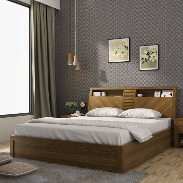 SPACEWOOD Engineered Wood Queen Hydraulic Bed, 223.5 cm x 164.2 cm (7.33 ft x 5.39 ft)