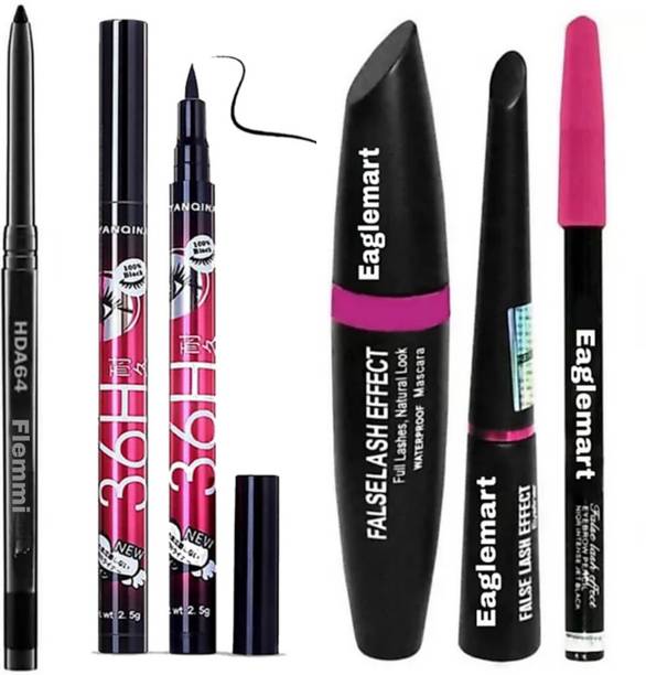 Flemmi Smudge Proof HDA64 Makeup Users 3 g Deep Black & 3in1 Beauty Eyeliner ,