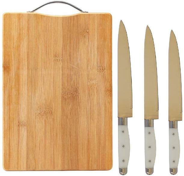 AKOSHA Large Natural Bamboo Wood Chopping Cutting Board for Kitchen Vegetables, Fruits & Cheese, BPA Free, Eco-Friendly, Anti-Microbial (34 x 24cm) with TRAMONTINA chef knife (6,7,8 inches) Wooden Cutting Board
