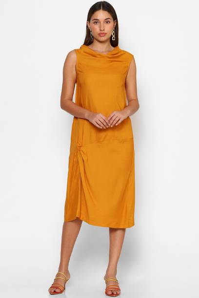 Women A-line Yellow Midi/Calf Length Dress