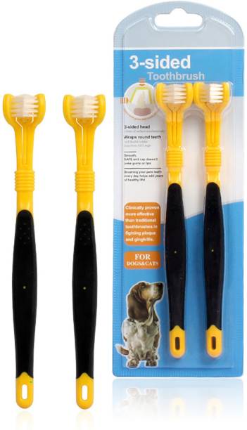 Youstylo Dogs Toothbrush Three Sided Pets Clean Mouth Care Cleaning Grooming Tools Bad Breathe Yellow Pack of 2 Pet Toothbrush