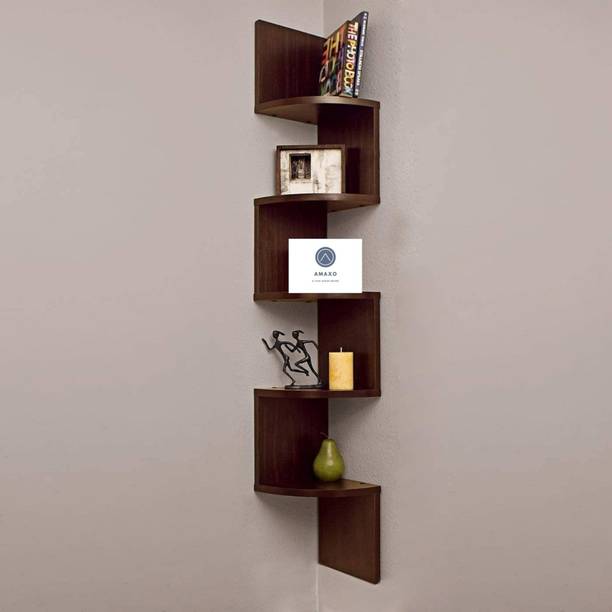 Amaxo Floating Zigzag Wall Mounted Wooden Corner shelf | Home Decor | Corner Stand | Wall Shelf For Bedroom | Wall Stand | Corner Shelves For Living Room & Bathroom MDF (Medium Density Fiber) Wall Shelf