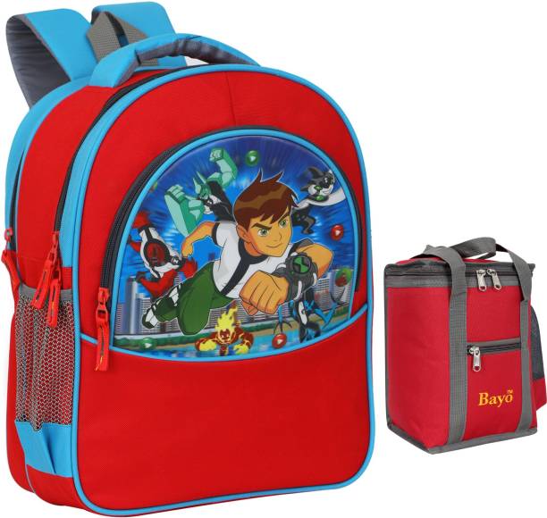 bayo Ben 10 Red 30 Liter 16 ×12 inch Pre-School 31cm For Nursery (LKG/UKG/1st std) Boys School Bag With 1 Lunch Bag Waterproof School Bag Waterproof School Bag