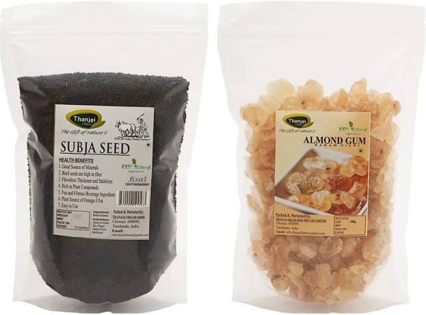 Thanjai Organic Almond Gum 250g Badam Pisin + Sabja Seeds 250 Grams 100% Natural Traditional Made and No Preservatives Combo