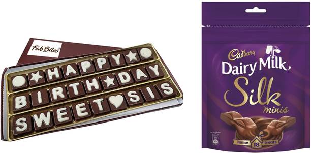 FabBites Birthday Chocolate Gift for Sister-Happy Birthday Sweet SiS Chocolate Message with Cadbury Silk minis pack Combo