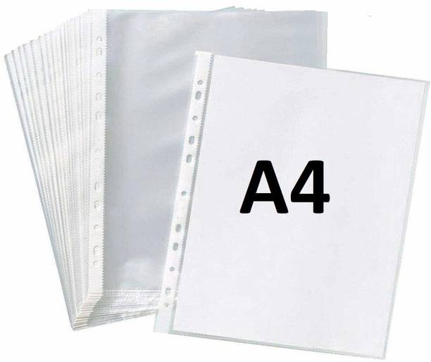 True-Ally Plastic 50 Pcs 100 Micron Transparent Document Sleeves, Leaf Sheet Clear Certificates/Waterproof Sheet Protectors 11 Holes Punched Ring Files Folder (A4 Size) (50 Sheets - 100 Micron)