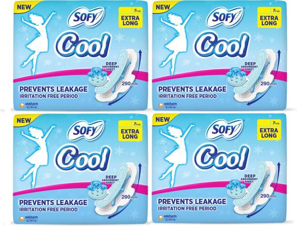 SOFY Cool Extra Long, XL - (7+7+7+7 Count) Sanitary Pad