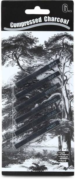 Funity 6pcs Compressed Charcoal Sticks for Drawing, Shading, 2 Soft 2 Medium 2 Hard, Drawing Essential Tools Kit