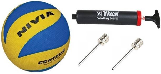 NIVIA Combo of Three, Craters Rubber ( Blue & Yellow), Vixen Pump ,and Needle Volleyball - Size: 4