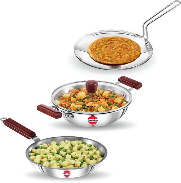 Hawkins Tava, Frying Pan, Kadhai Combo (SSET2) इंडक्शन बॉटम कुकवेयर सेट