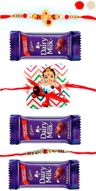 VR Creatives Lord Ganesha, Bal Ganesh Rakhi and RudrakshaTwo 3 Family rakshabandhan Rakhi Combo Set with 3 Chocolate for Brother Assorted Gift Box