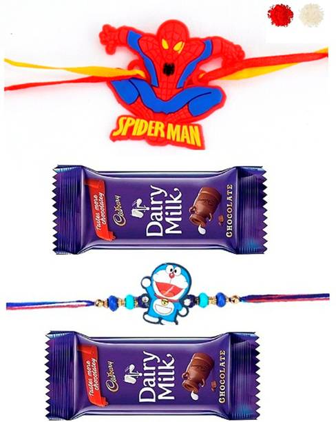 VR Creatives Kids Spiderman Rakhi and doraemon Two 2 Kids Rakhi Combo Set with 2 Chocolate for Brother Assorted Gift Box