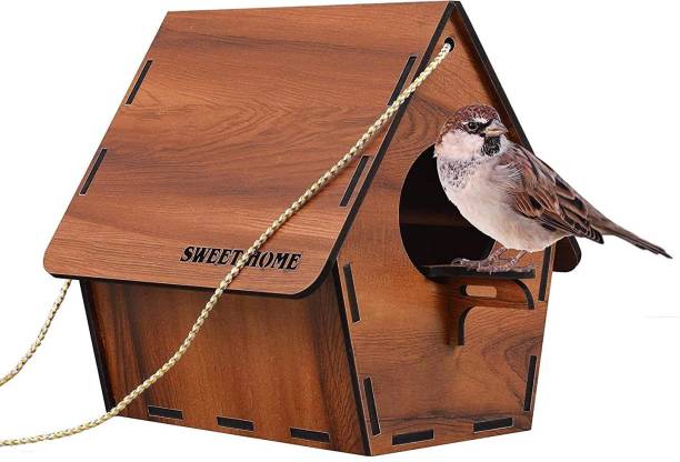 GENIYO Bird Nest Hanging Wooden House Bird House (Hanging, Wall Mounting, Tree Mounting, Free Standing) Bird House