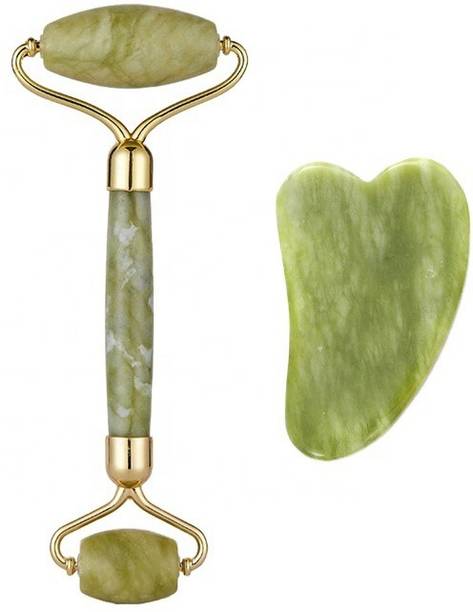 Eseekers JADE ROLLER Jade roller and gua sha set face and facial massager jade stone massager tool for women Massager (Green) JR-123 Massager