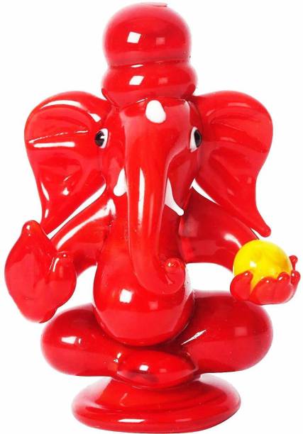 Khamma Ghanni Handicrafts Crystal Red Ganesha Statue with ladoo for Home Temple Decoration I Ganesh Idol for car Dashboard I Ganesha Statue I Ganesh ji murti I Ganesh Idol (Red) Decorative Showpiece  -  8 cm