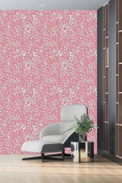 DWELLSINDIA Floral & Botanical Pink, White Wallpaper