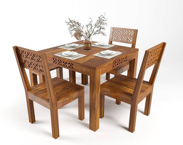 Douceur Furnitures Solid Sheesham Wood 4 Seater Dining Set For Dining Room / Restaurant. Solid Wood 4 Seater Dining Set