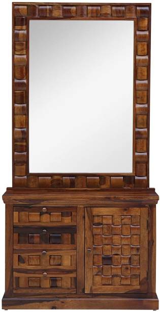 Made Wood Solid Dressing Table in Provincial Teak Finish Solid Wood Dressing Table