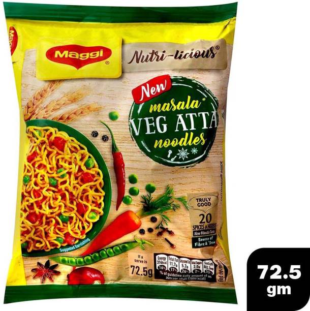 Maggi New Masala Veg Atta Noodles (Pack of 12) (12x72.5 gm) Instant Noodles Vegetarian