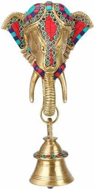 DAS TRADERS Brass Ganesha Wall Hanging Bell for Door ( with Gemstone) | Multicolored Decoration | Living Room | Mandir | Office Decor | Gift Decorative Showpiece( Weight: 1900 g) Decorative Showpiece  -  27 cm