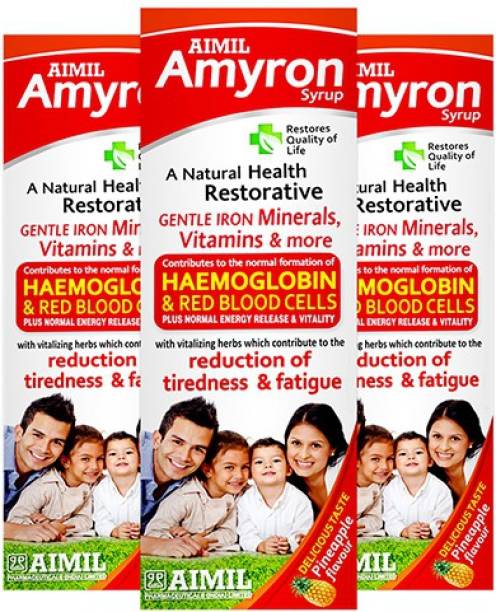 AIMIL Amyron Multivitamins Syrup for Men & Women with 34 Ingredients | Reduce Tiredness & Fatigue | Improves Haemoglobin Level (Pack of 3)