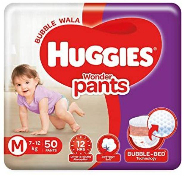 Huggies Wonder Bubble Pants, Medium Size Diapers (7 - 12 kg), 50 Pieces - M