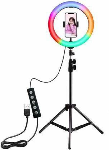 Speeqo 10" Selfie RGB Ring Light with Tripod Stand LED Dimmable with 21 Colours and Shutter for Live Stream for YouTube, Makeup, Photography, Video Shooting, Light for Reels, Vigo, Studio Lighting, TIK Tok Videos Ring Flash
