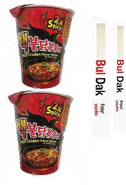 Samyang 2xspicy Buldak Hot Chicken Noodles -70gm With Chopstick (Pack of 2) (Imported) Combo Cup Noodles Non-vegetarian