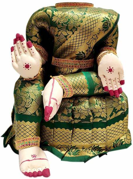 Dalvkot Varalakshmi Amman Idol/Body with Green and Gold Color Saree Decorative Showpiece  -  29 cm