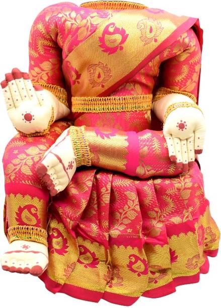 Dalvkot Varalakshmi Amman Idol Pink and Gold Color Saree with One Agarbatti Packet Free Decorative Showpiece  -  29 cm