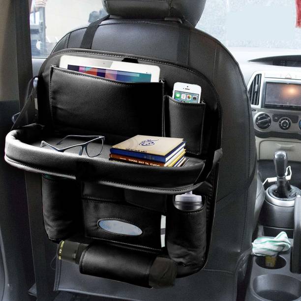 Alisan PU Leather Seat Back Organizer Multi Pocket with Tray Travel Storage Bag (Black) Car Storage Bag & Bin