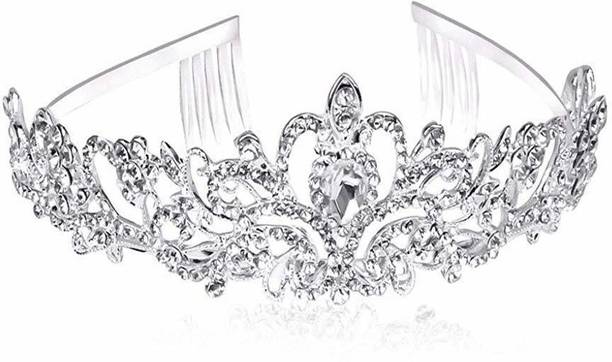 PALAY Silver Crystal Tiara Crown Headband Princess Elegant Crown with combs Hair Accessory Set