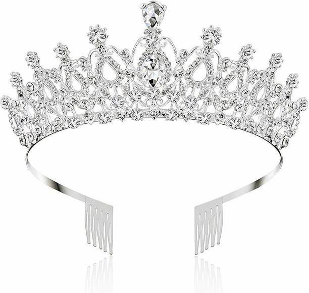 PALAY Unisex Crystal Tiara Crown with Rhinestones Comb Hair Accessory Set