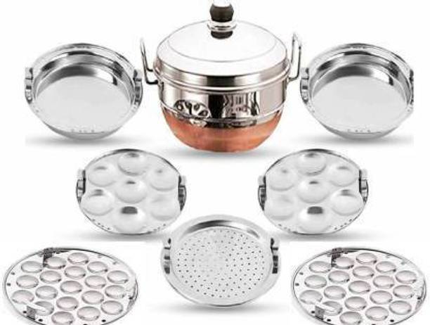 Bigbought Stainless Steel Multi Kadai Idli and dhokla Steamer & idli cooker with 7 plates Induction & Standard Idli Maker