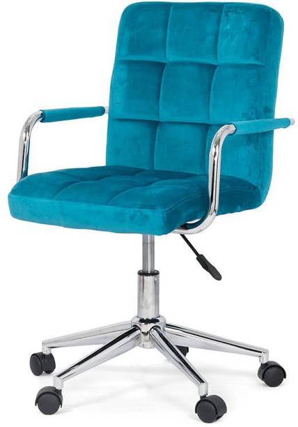 Finch Fox Velvet Height Adjustable Swivel Office Computer Barstool Armrest Desk Office Chair 360 Degree Rotate with Chrome Coated Metal Base and Castor Wheels Sky Blue Color Linen Office Executive Chair