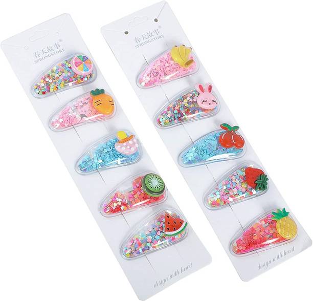 ANNA CREATIONS Hair Clips for Girls 10Pcs, Sequins Snap Hair Clips, Non Slip Barrettes for Baby Girls Toddlers Kids Teens, Transparent Shiny Fruit Cartoon Animal Hairpins, Elegant Glitter Hair Accessories Random Hair Clip