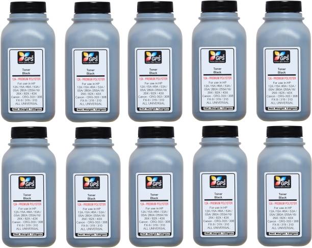 GPS Colour Your Dreams ( 120Gm )Toner Powder Refill for HP 12A, Q2612A/Canon 303, fx-9 Cartridge 120gm for Laserjet 1010, 1012, 1020, 1020 Plus, 1022, LBP 2900, Bottel Pack Of 10 With Nozzle 120gm It will come in a sturdy bottle Packing Black Ink Toner Powder