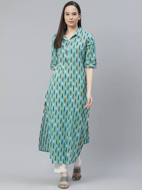 Women Striped Pure Cotton Straight Kurta Price in India